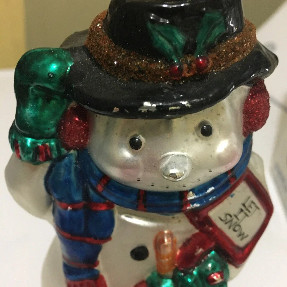 Blown Glass Snowman Christmas Ornament  